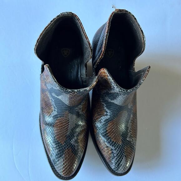 Ariat Womens Size 9.5B Dixon Brown R Toe Snake Print Booties Western Cowgirl - Picture 2 of 5